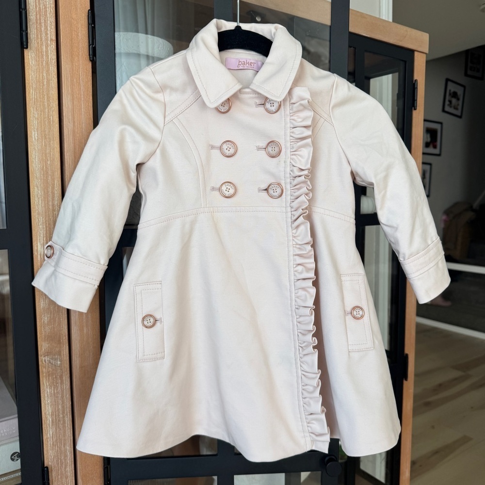 Ted Baker toddler girl blush pea coat jacket trench floral button down ruffle